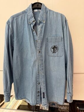 Light Blue Denim shirt - Festival Print